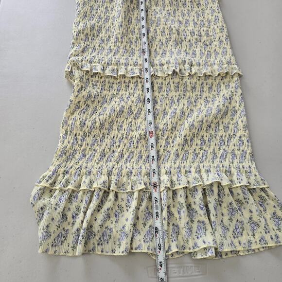Mable Esme Sleeveless Tiered Ruffle Dress Women's L Yellow Purple Floral Midi - Picture 13 of 16